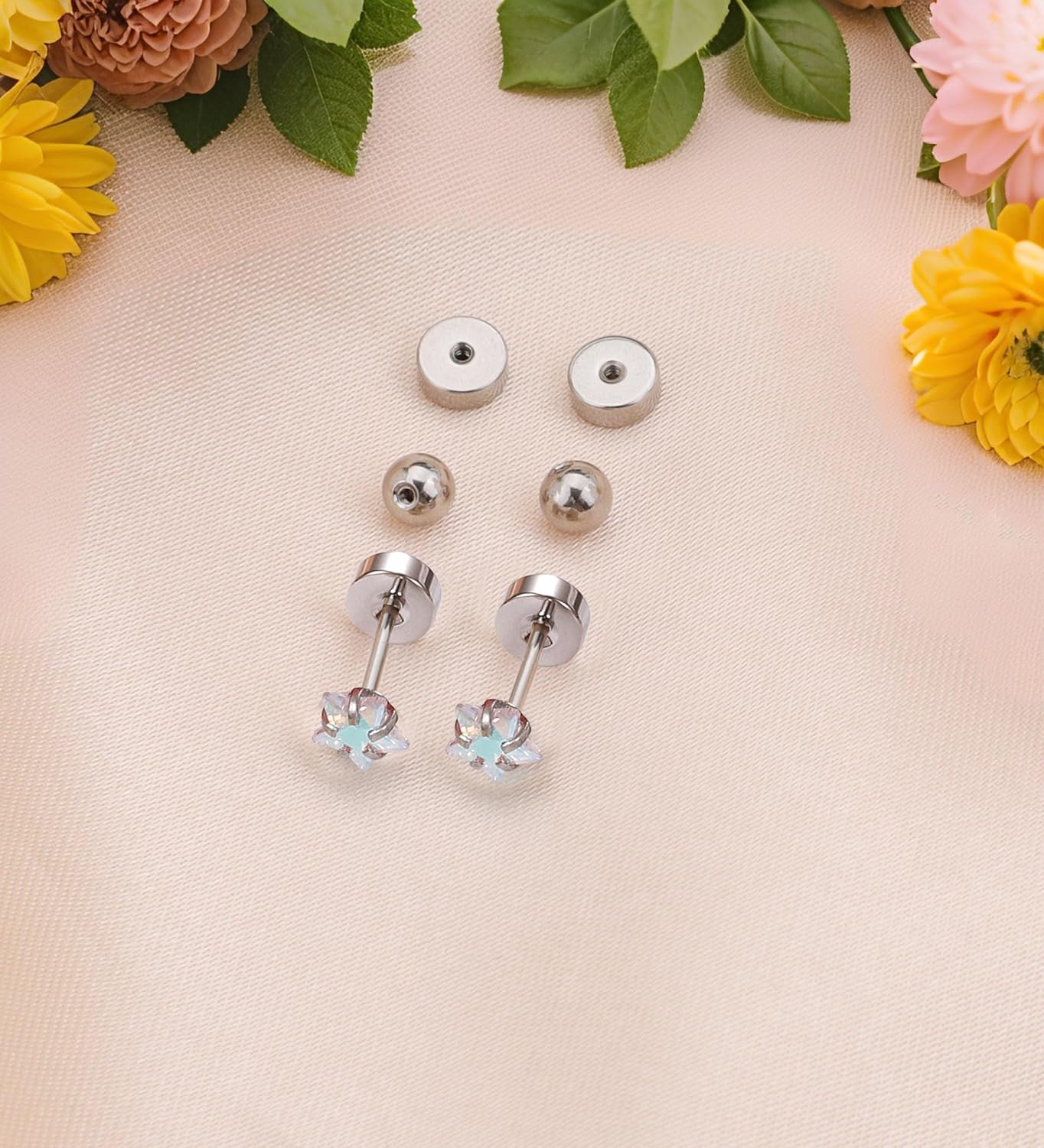 G23 Titanium Earrings for Girls 14k Gold Hypoallergenic Flat Back Earrings for Sensitive Skin Cartilage 20G Screw Back Star Heart Flower Stud Earrings for Women - Image 5