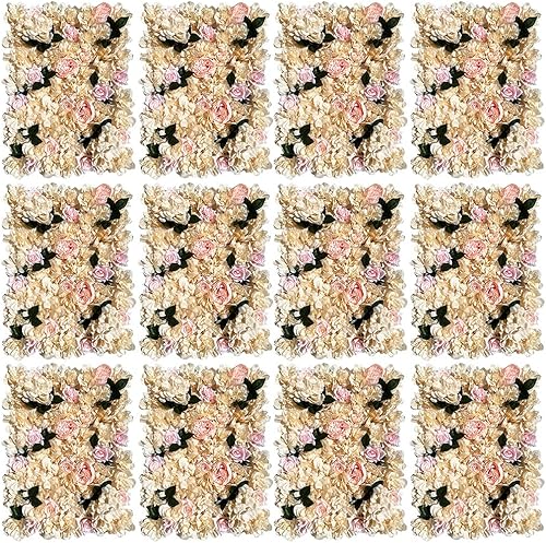 Panel de pared de flores – 12 piezas de decoración de pared de flores, pared de rosas de seda de 24 x 16 pulgadas, telón de fondo de pared de flores