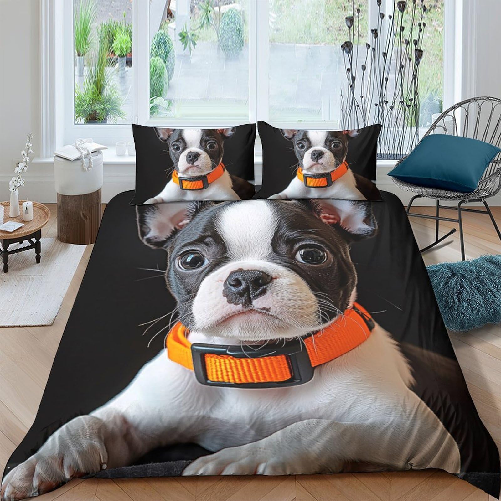 Ctjqhvkz Style-10 3D Printed Boston Terrier Dog Fitted Sheet Microfiber Soft Black White Pet Bed Cover For Bedroom Guest Room Decor Single（135X200cm）