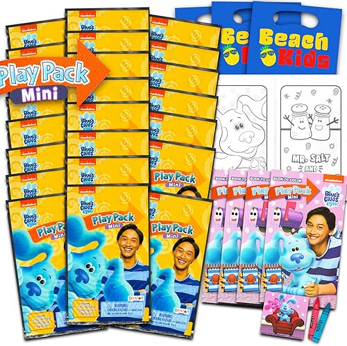 Viacom Blue's Clues - Juego de mini recuerdos de fiesta para niños, paquete con 24 paquetes Grab n Go, páginas para colorear, calcomanías y más