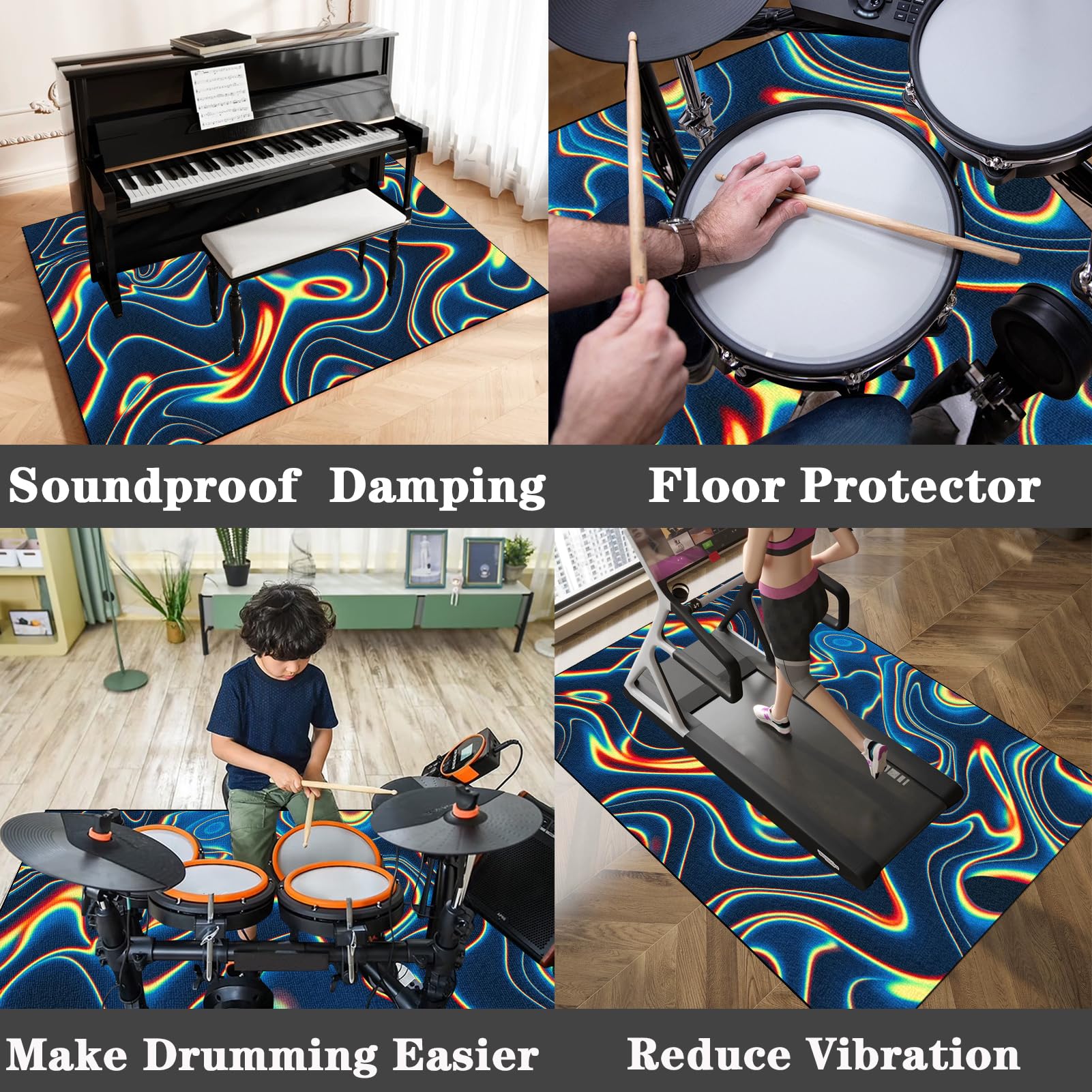 Drum Teppich Schallschutz Schlagzeugteppich Music Carpet Innen und Außen Trommelteppich mit Rutschfester Unterseite für Akustik Elektrisches Schlagzeug Teppich für Studio Wohnung 210 x 180 cm