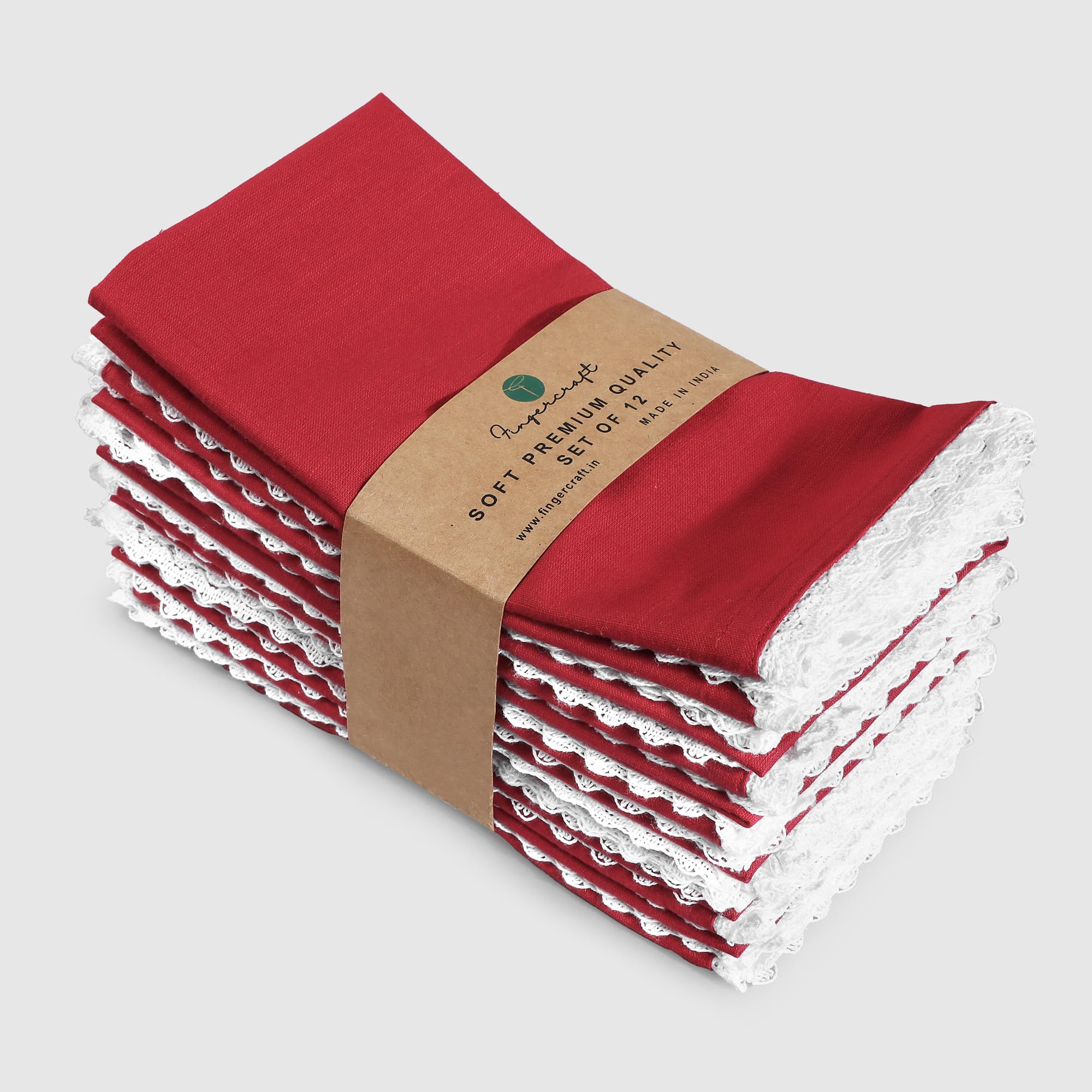 FINGERCRAFT Tovaglioli di stoffa in misto cotone, confezione da 12 pezzi, vintage, rustici, di alta qualità, con angoli smussati, con elegante pizzo per uso quotidiano, pre-ristretti e buona