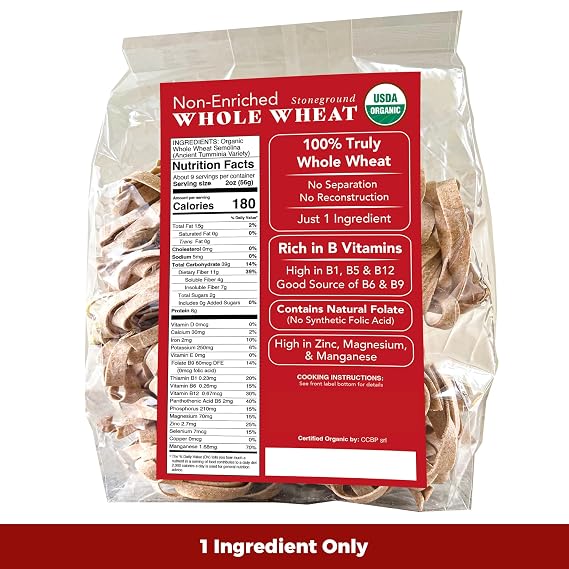 Organic Whole Wheat Tagliatelle Pasta, Ancient Grain, Sicily Italy, 2-Pack