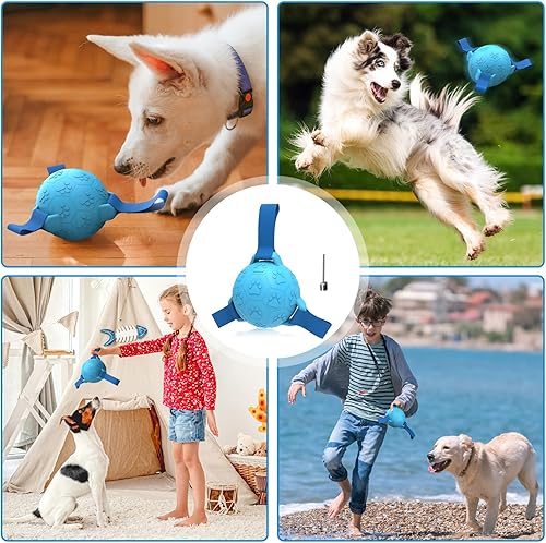 Miniatura 6 de Pelotas de fútbol de goma para perros con correas, juguetes interactivos y duraderos para masticar agua para entrenamiento, limpieza de dientes,