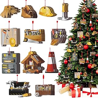 36 PCS Christmas Construction Tools Ornament Set - Wooden Handyman Hanging Accessory Christmas Tree Decoration for Artisan Gifts Xmas Tree Winter Party Holiday Decor