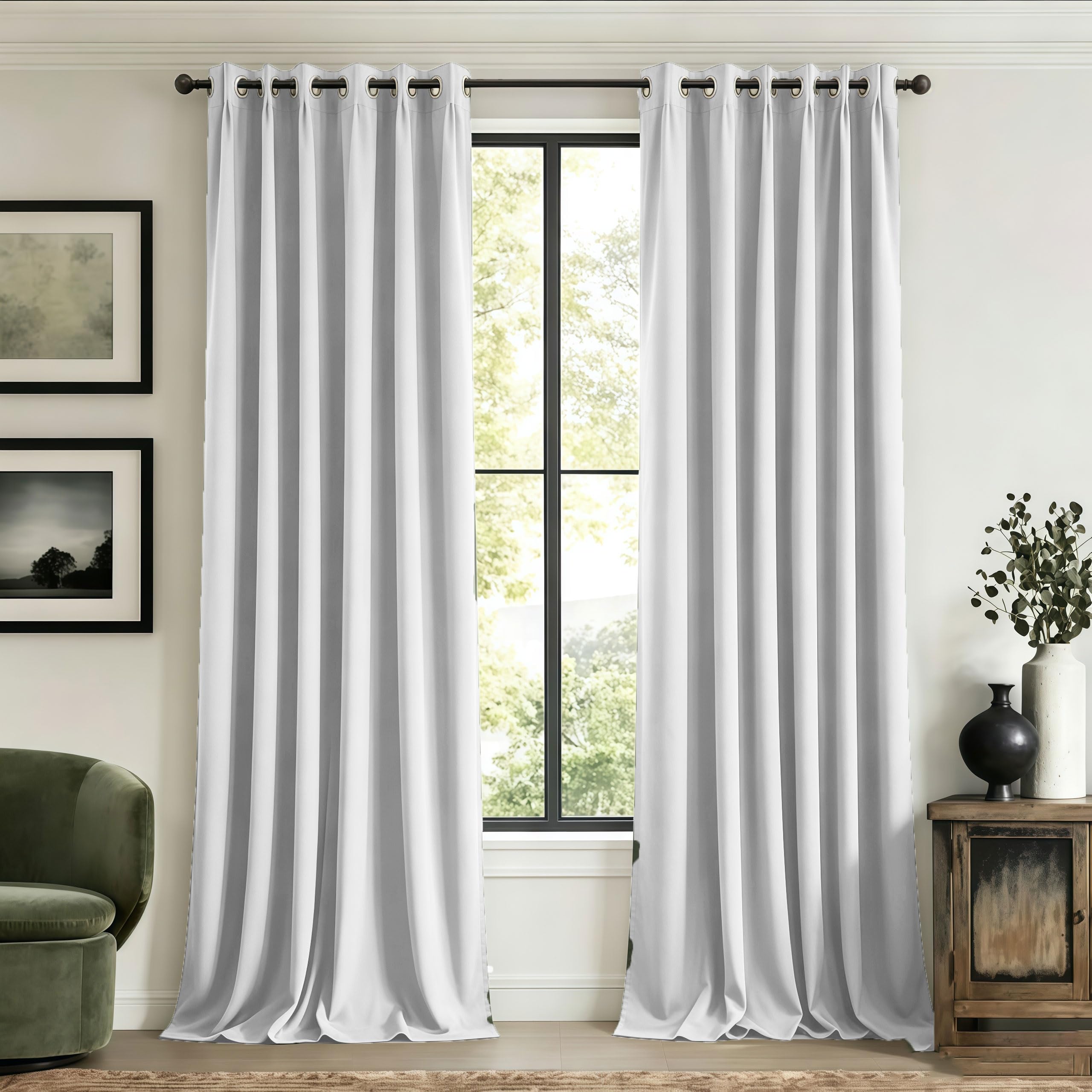 LIUJYUAN Black Out Curtain 210 x 250 cm Windproof, Rod Pocket, Room Darkening Eyelet Curtain, Window Insulated Soundproof for Balcony, Kithcen Window, White