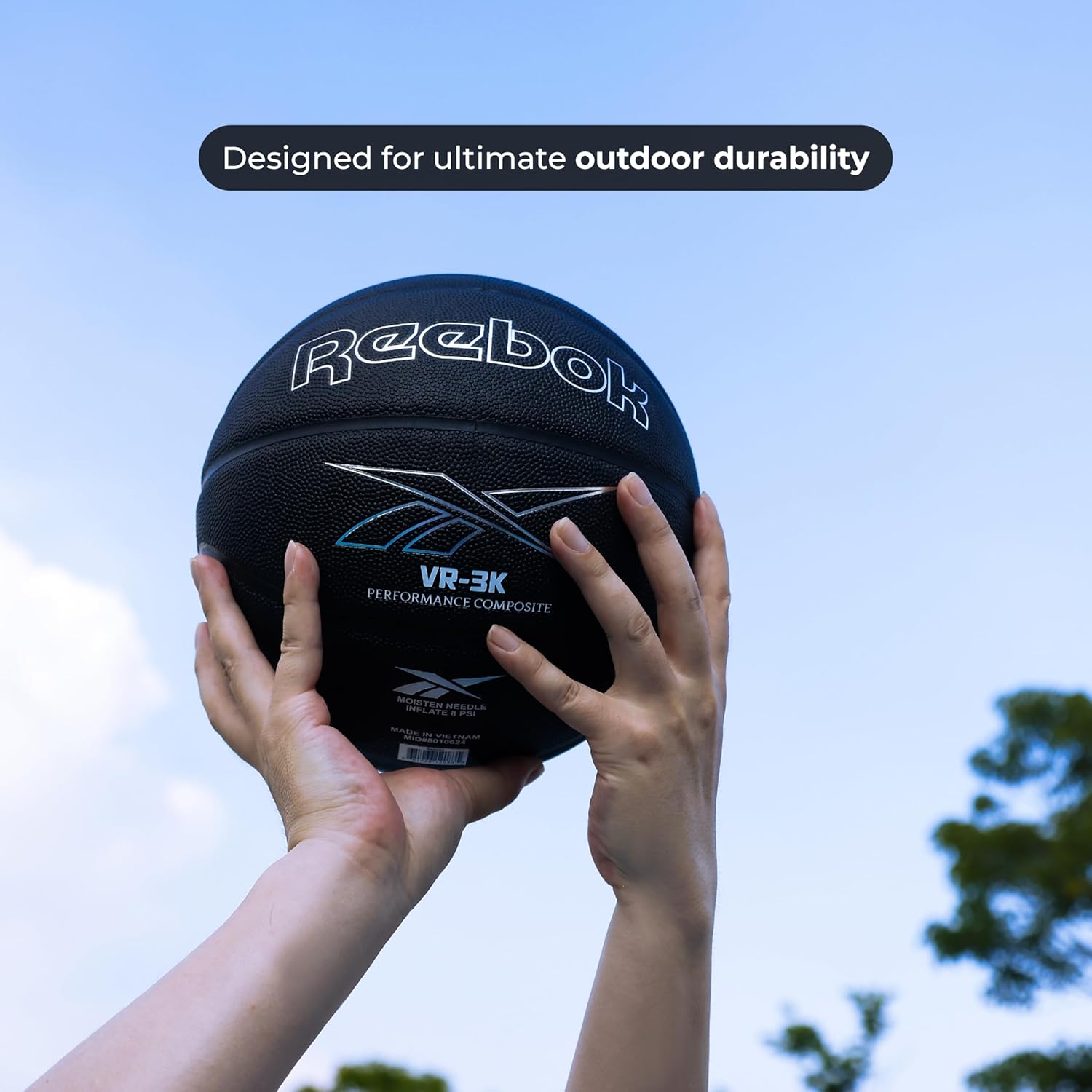 Reebok Official Size Basketball, Composite Leather, Anti-Slip Grip, Consistent Shape Retention, Includes Pump & Needle, VR-3K Black Series