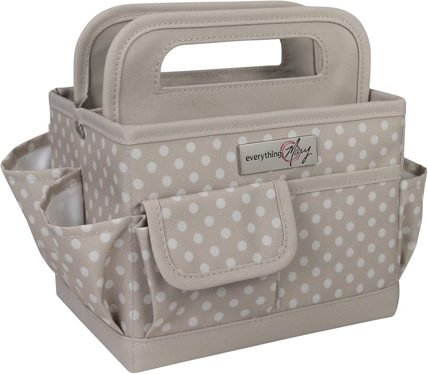 Everything Mary Desktop Tote Organizer – Tan Dot Craft Caddy – Portable Bag for Sewing, Scrapbooking, Art Supplies, DIY Projects & Creative Tool Organization