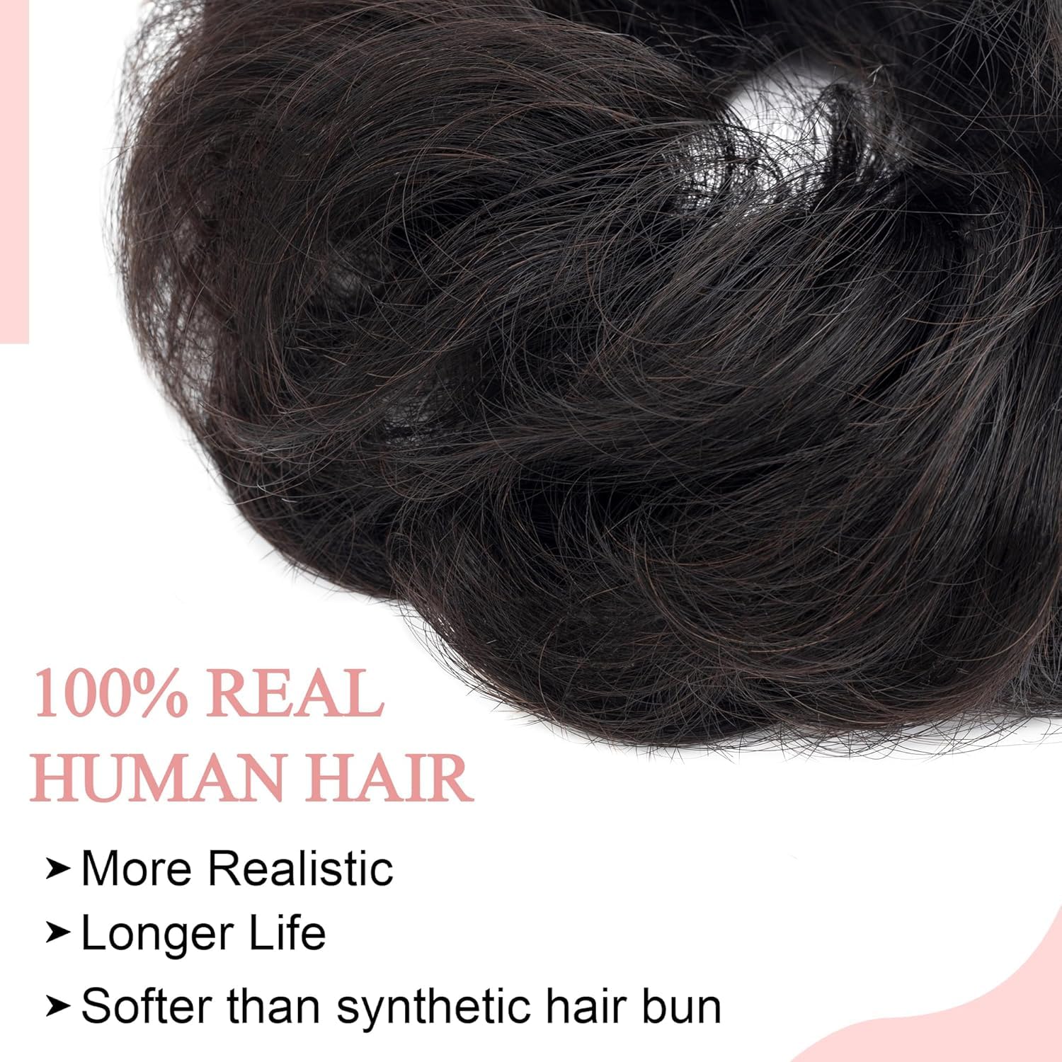 SEGO Human Hair Messy Bun Hair Scrunchies Curly Wavy Hair Piece Real Remy Donuts Updo Chignon For Women Girls,#1B Natural Black - Image 2