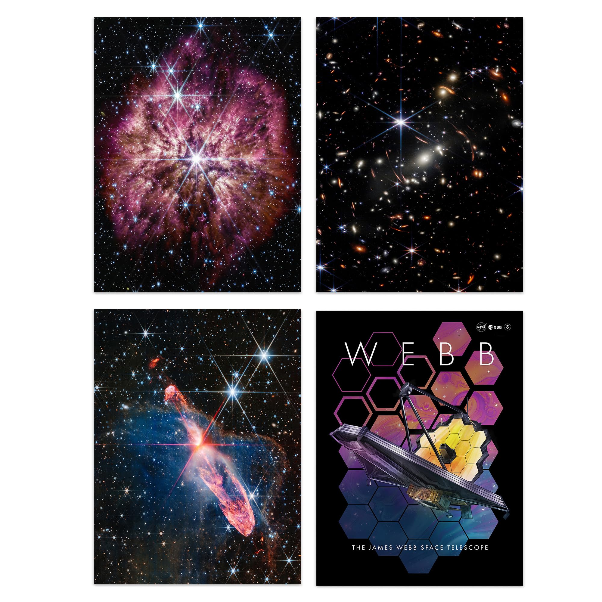 Artery8 Pack of 4 NASA James Webb Space Telescope Deep Field Image Galaxies Prelude to Supernova Actively Forming Stars Unframed A4 Wall Art Living Room Prints Set
