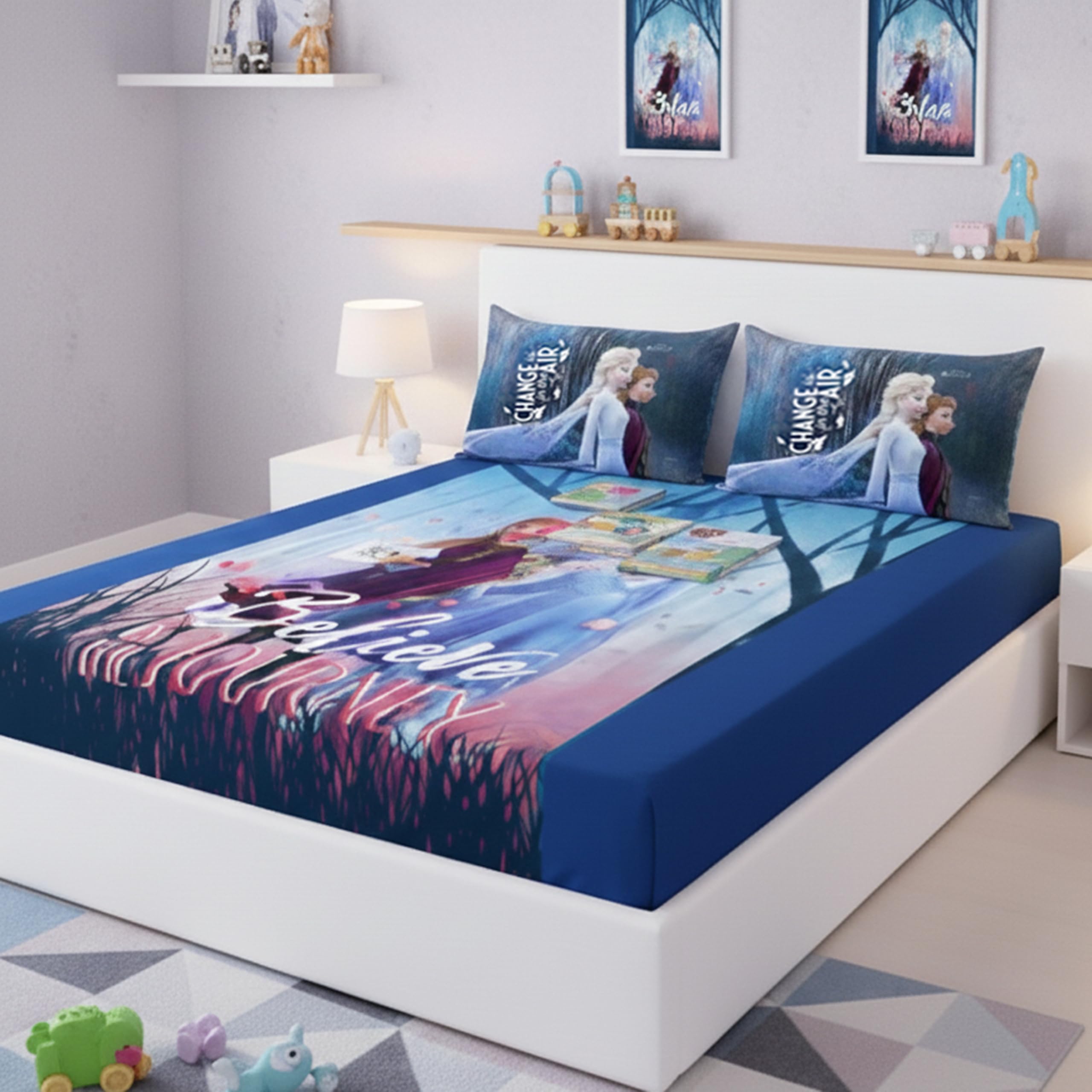 Athom Living Disney Frozen Themed Cotton Double Bedsheet Set with 2 Matching Pillow Cover, Premium Soft Fabric, Vibrant Designs, Perfect for Kids Bedroom, Easy Wash & Durable | 270x270 cm 3