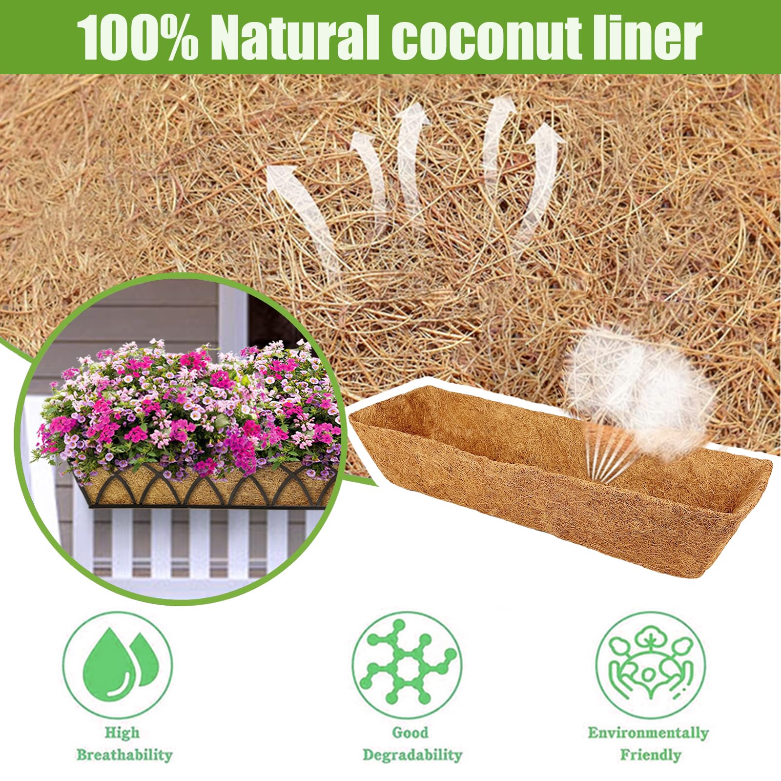 Lot de 2 doublures de rechange en fibre de coco naturelle pour jardinière de 61 cm