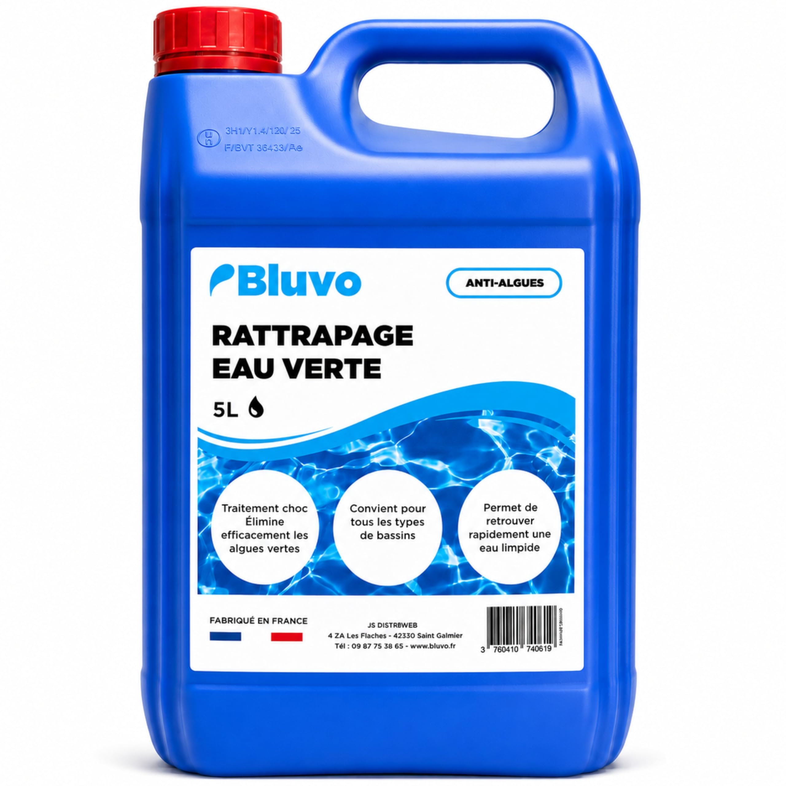 Algicide Anti-Algues Piscine 5L | Rattrapage Eau Verte & Stop Algues | Traitement Choc Efficace pour Éliminer Algues et Eaux Troubles