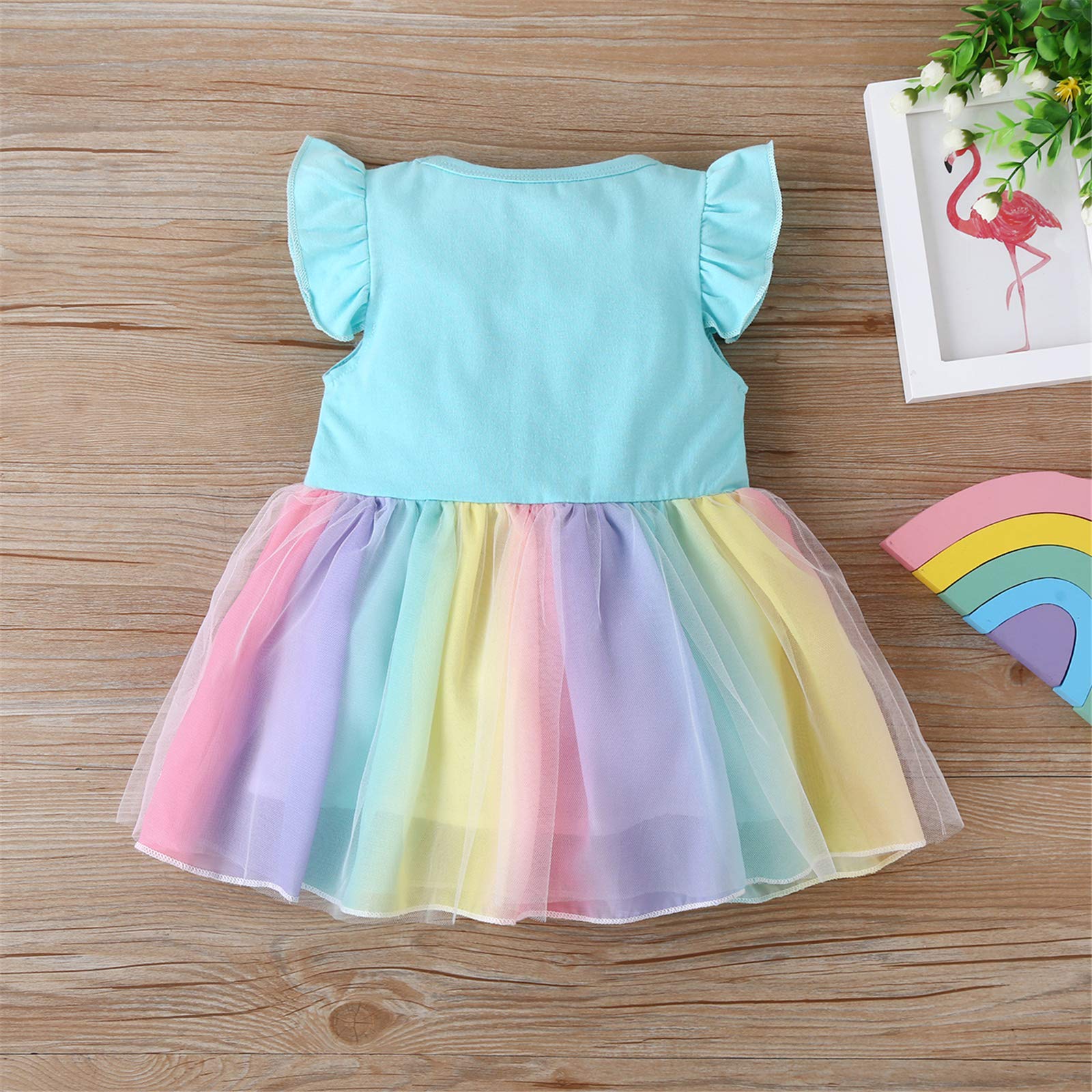 Toddler Baby Girl Dress Rainbow Tutu Lace Dresses Play Wear Princess Girl Dress Casual Summer Clothes (Sky Blue, 18-24 Month)