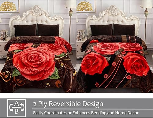 Miniatura 3 de JYK Manta de visón coreano, tamaño Queen de 75 x 87 pulgadas, 5 libras, 2 capas reversibles de 520GSM, suave y sedosa, manta de forro polar cálido
