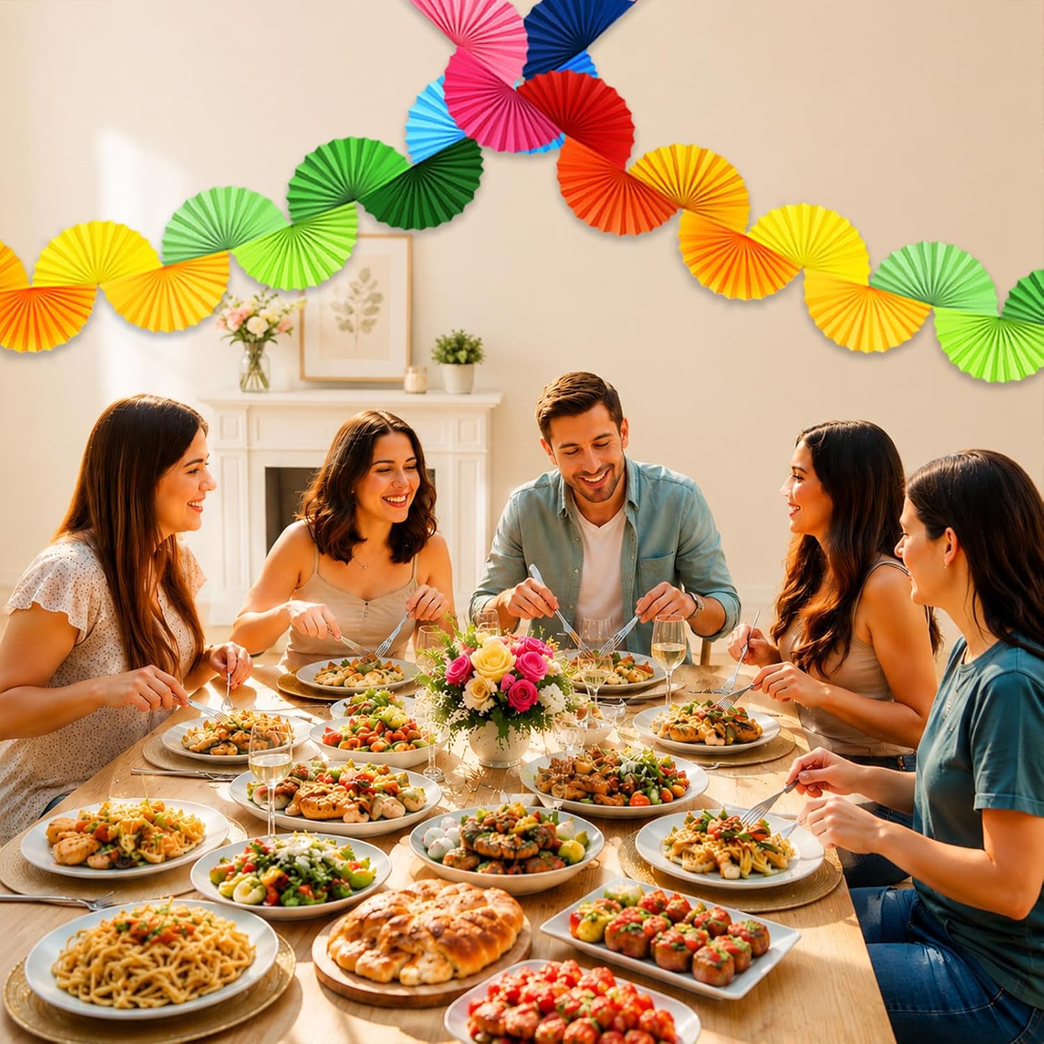 3 Pack Paper Fan Garland 15.6ft Rainbow Paper Chain Garland Ceiling Decorations Hanging Rainbow Party Decor for Birthday Wedding Graduation Holiday Backdrop Decorations