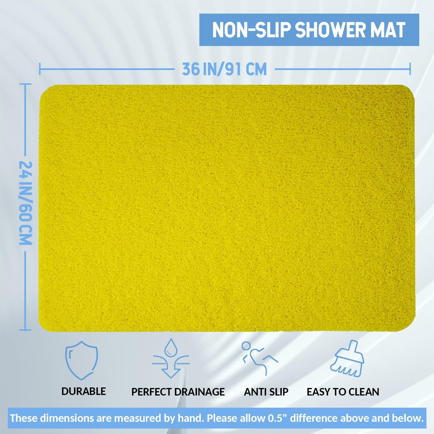 non-slip bathtub mat, anti slip shower mat, fast drying bathtub mats, foot scrubber mat, anti slip mat for tub, floor, bathroom, kitchen, home, hotel (yellow 36"×24") yellow 36" x 24" (rectangular)