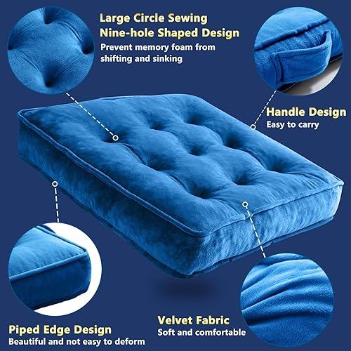 Miniatura 6 de Juego de 2 almohadas de suelo, cojines de meditación de espuma viscoelástica, cojines de suelo para adultos sentados, cojines de asiento cuadrados