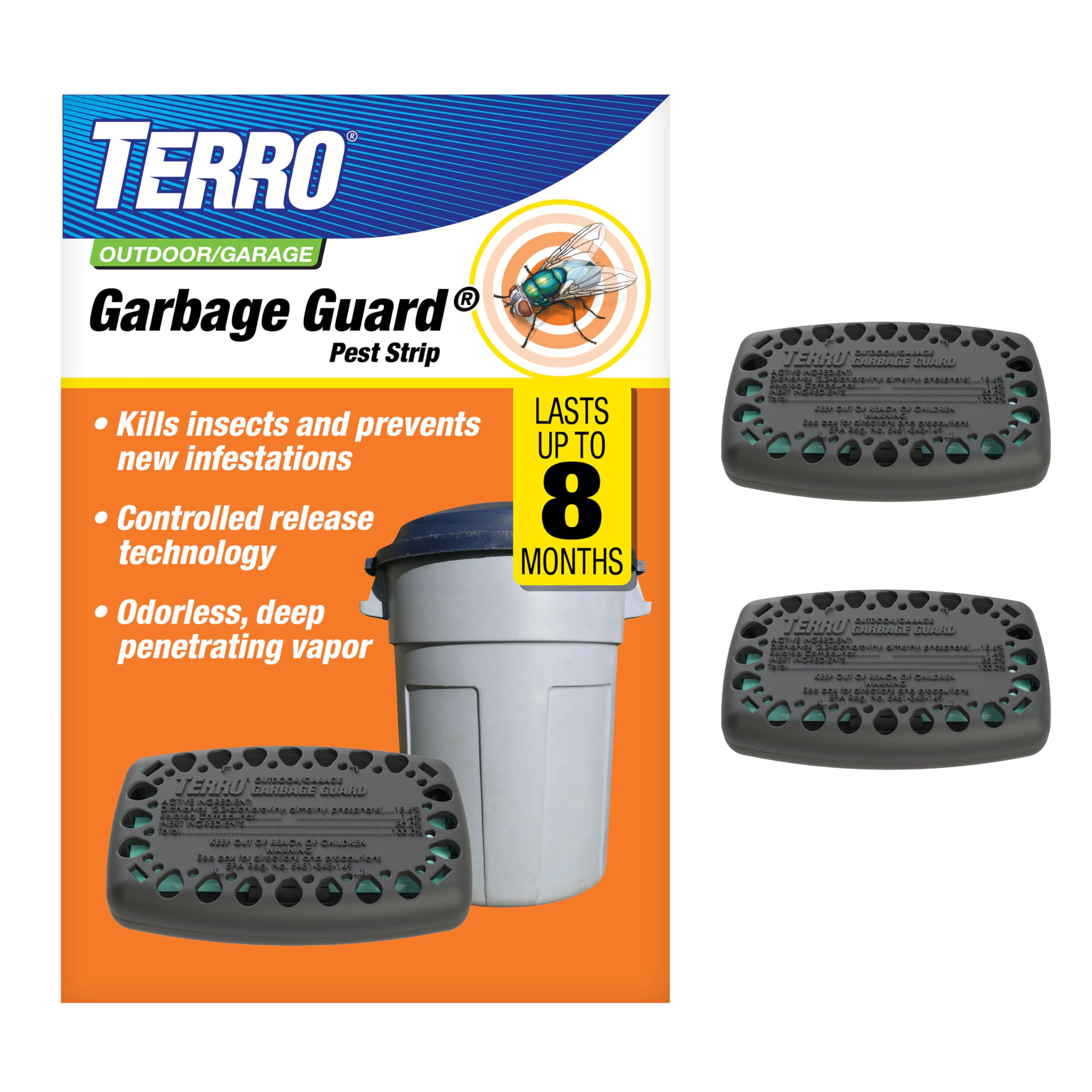 Terro T801SR Garbage Guard Trash Can Insect Killer - Kills Flies, Roach, Maggots, Beetles, and Insects in Outdoor Garbage Can (Pack of 2)