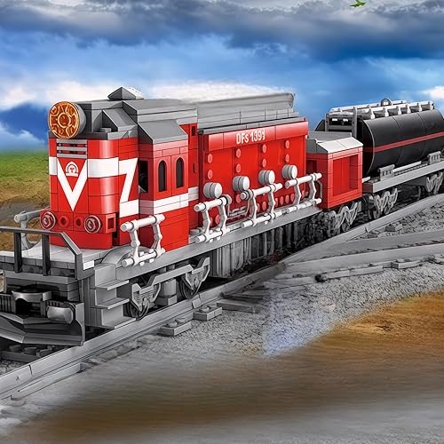 Miniatura 2 de General Jim's Red Diesel - Juego de bloques de construcción de tren de carga - Serie City de más de 1000 piezas con sistema de funcionamiento