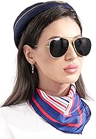 Vista 2 de LaVenty Accesorios de disfraz de azafata para mujer, accesorios de disfraz de azafata, sombrero, aretes, gafas de sol, bufanda, guantes