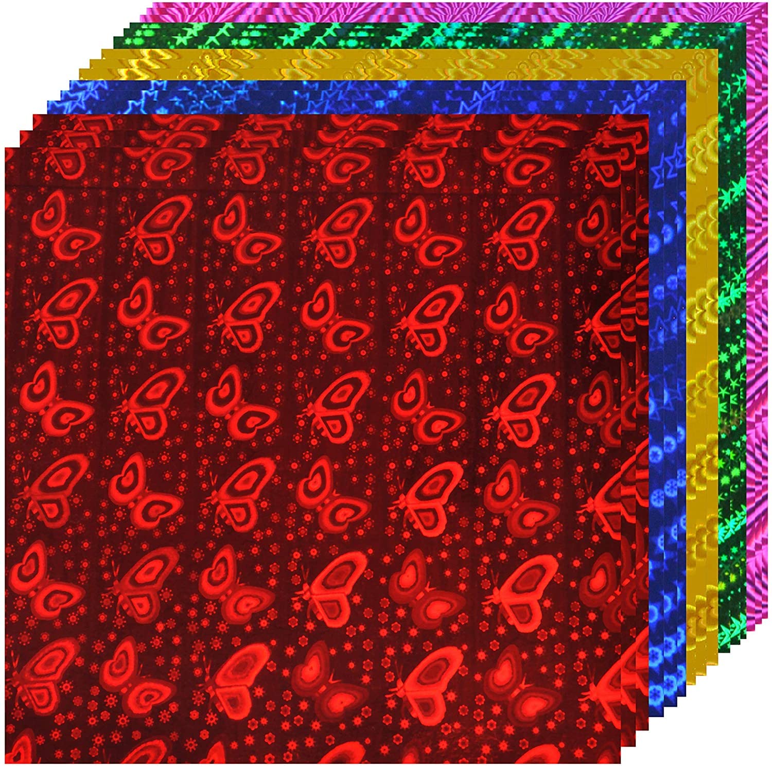 Origami Loorpro Sparkling Origami 5.9 inches (15 cm) Square Origami Paper, 5 Colors, Set of 50 Pieces, Holographic Origami Rings, Laser, Single Sided, Chiha Crane, Wrapping, Birthday Party Decoration,
