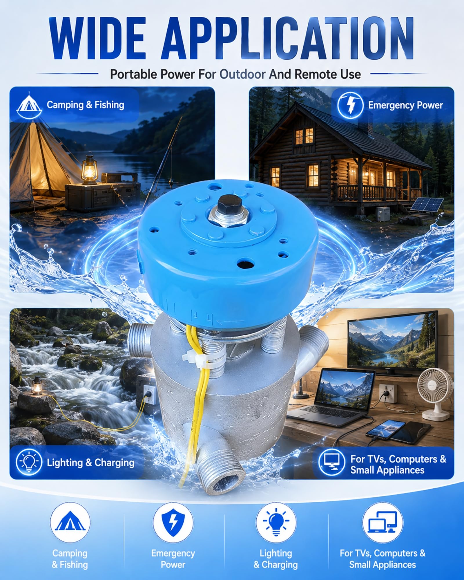 Generador Hidroeléctrico Micro 1000W 110V 220V Turbina De Agua Aluminio Con 3 Conectores PVC Bobina Cobre Puro Balasto Portátil Hogar Exterior,1kw,110V/220V