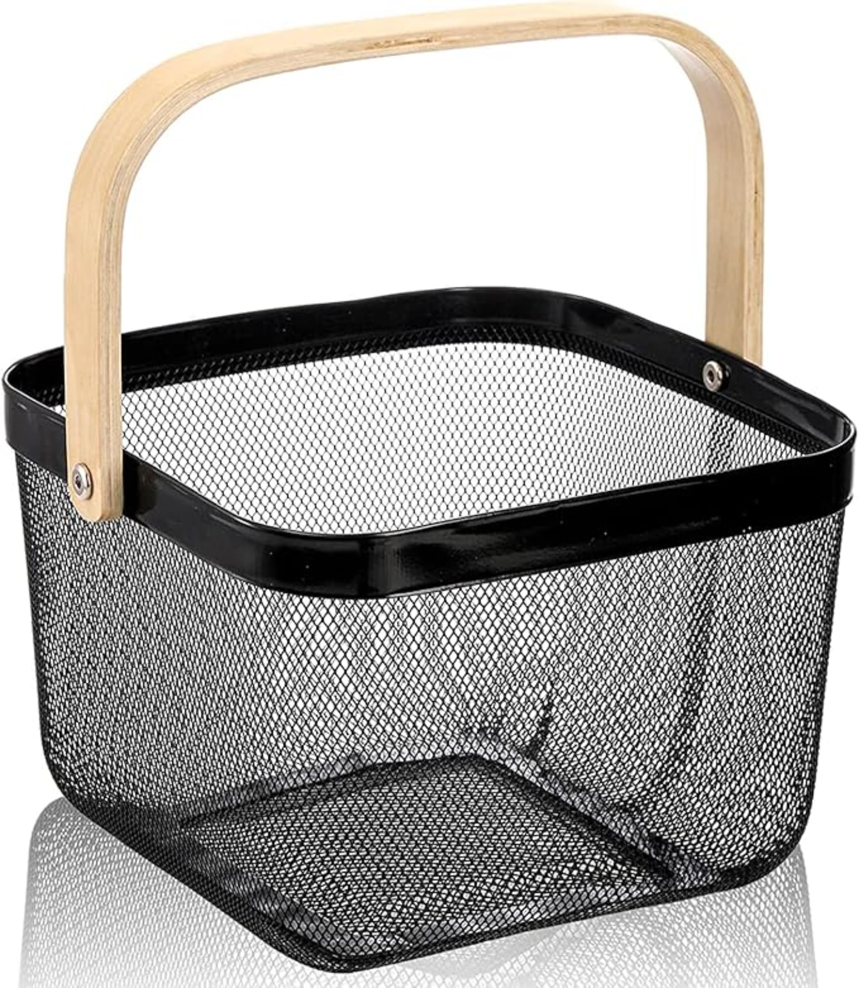Metal Mesh Steel Basket, Fruit Basket Bin with Handle, Storage Organizer for Hanging, Kitchen Baskets for Cabinets, Cupboards, Shelves, Bathroom, and Table Decoration-Black-Medium-1Pcs-image-44