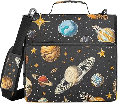 3 Ring Zipper Binder with Shoulder Strap, 500 Sheets Capacity, Multi-Pocket Organizer for School/Office, 1.5 Inch D-Rings Zip Binder Solar System Planets