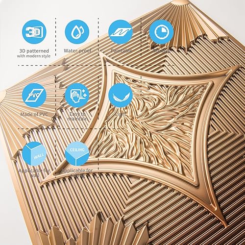 Miniatura 6 de Art3d Azulejos de techo caídos de 24 x 24 pulgadas bronce (paquete de 12, 48 pies cuadrados), paneles de Wainscoting 3D con pegamento 2 x 2