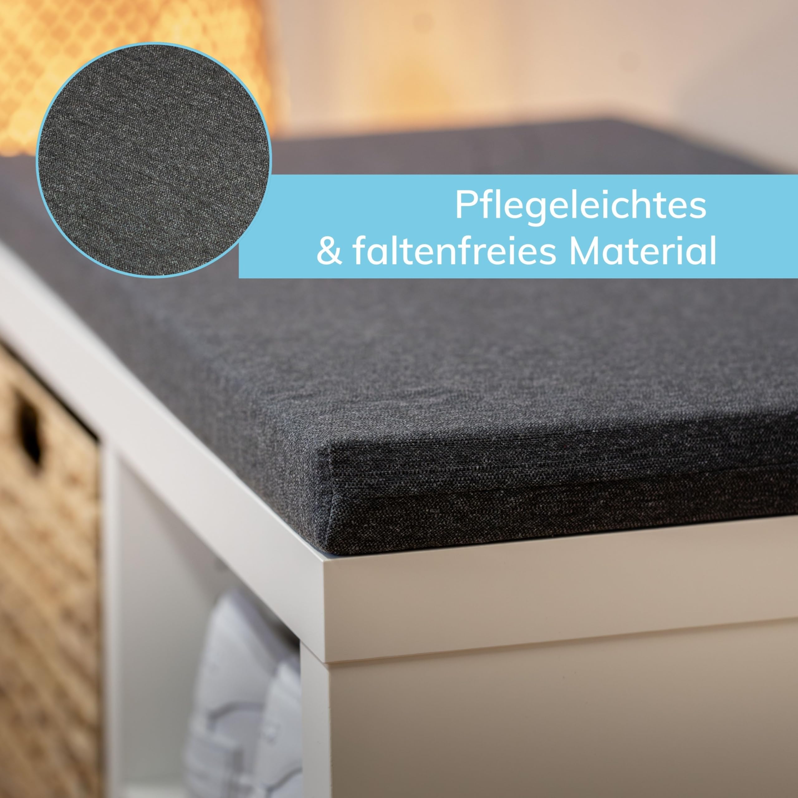 Kallax Regal Sitzauflage 76 x 39 x 4 cm Sitzpolster Sitzbank-Auflage Sitzkissen/Auflage für Sideboard als Sitzbank/unempfindlicher Bezug/Farbe GRAU ANTHRAZIT