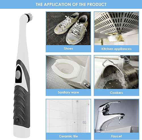 Miniatura 8 de FAMKIT Cepillo de limpieza eléctrico, herramientas de limpieza con 5 cabezales de cepillo y 3 almohadillas de esponja para cocina, baño, lavabo