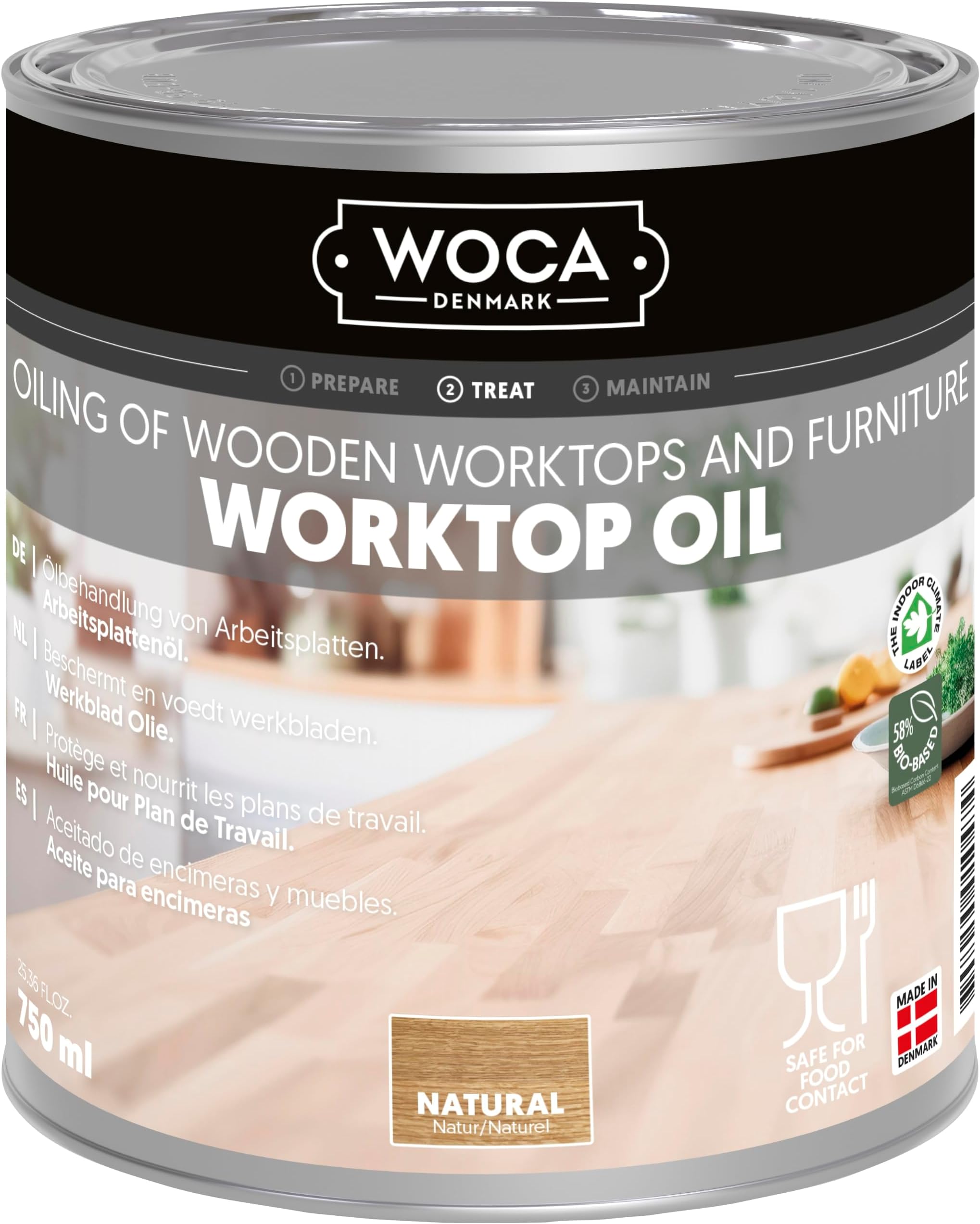 WOCA Food-Safe Worktop Oil, Natural, 750 ml