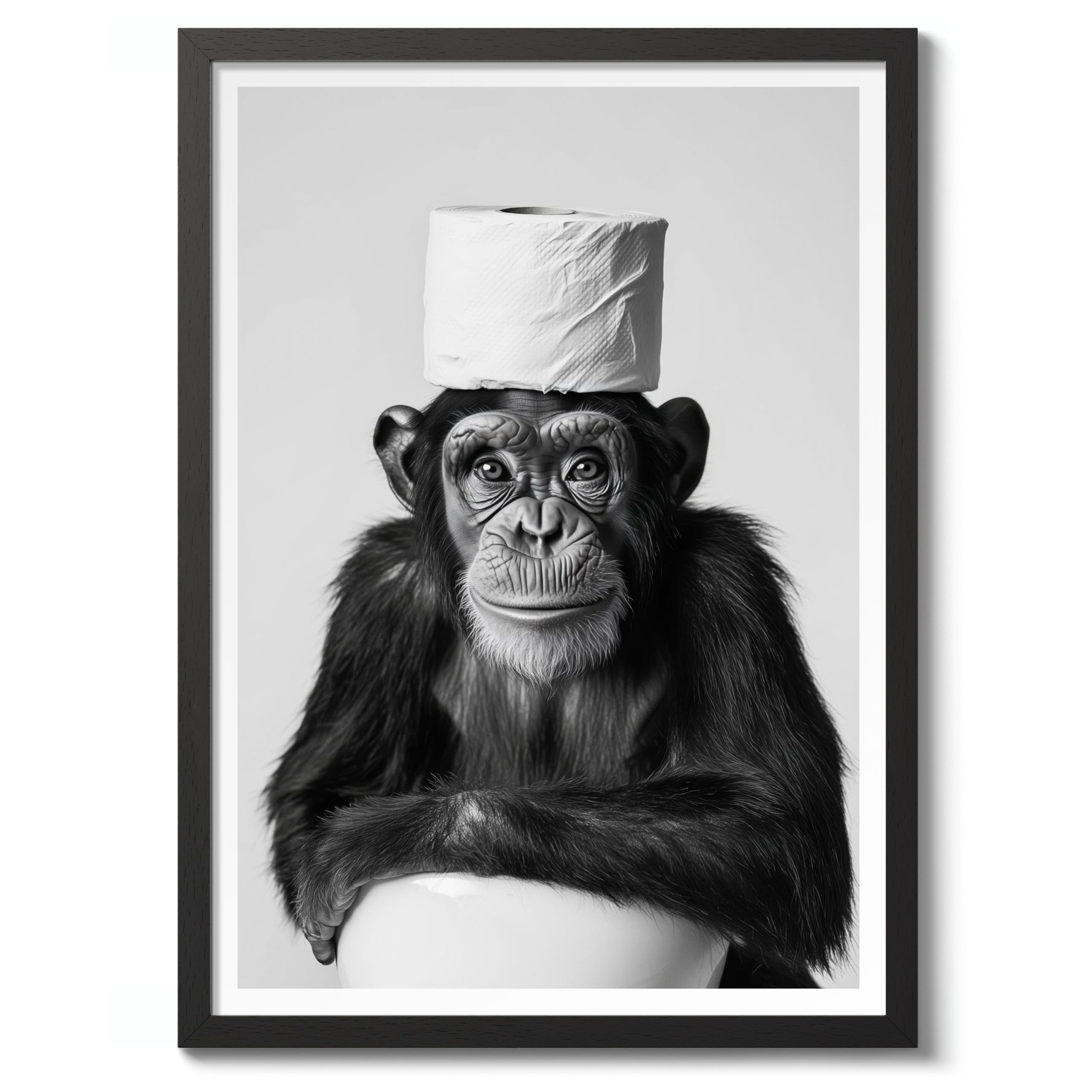 Monkey See, Monkey Roll Animal Toilet Poster, Funny Bathroom Wall Art Print Animals, Funny Wall Art Decor, A1 (Black Frame) - 86.9x62.4cm — image 1