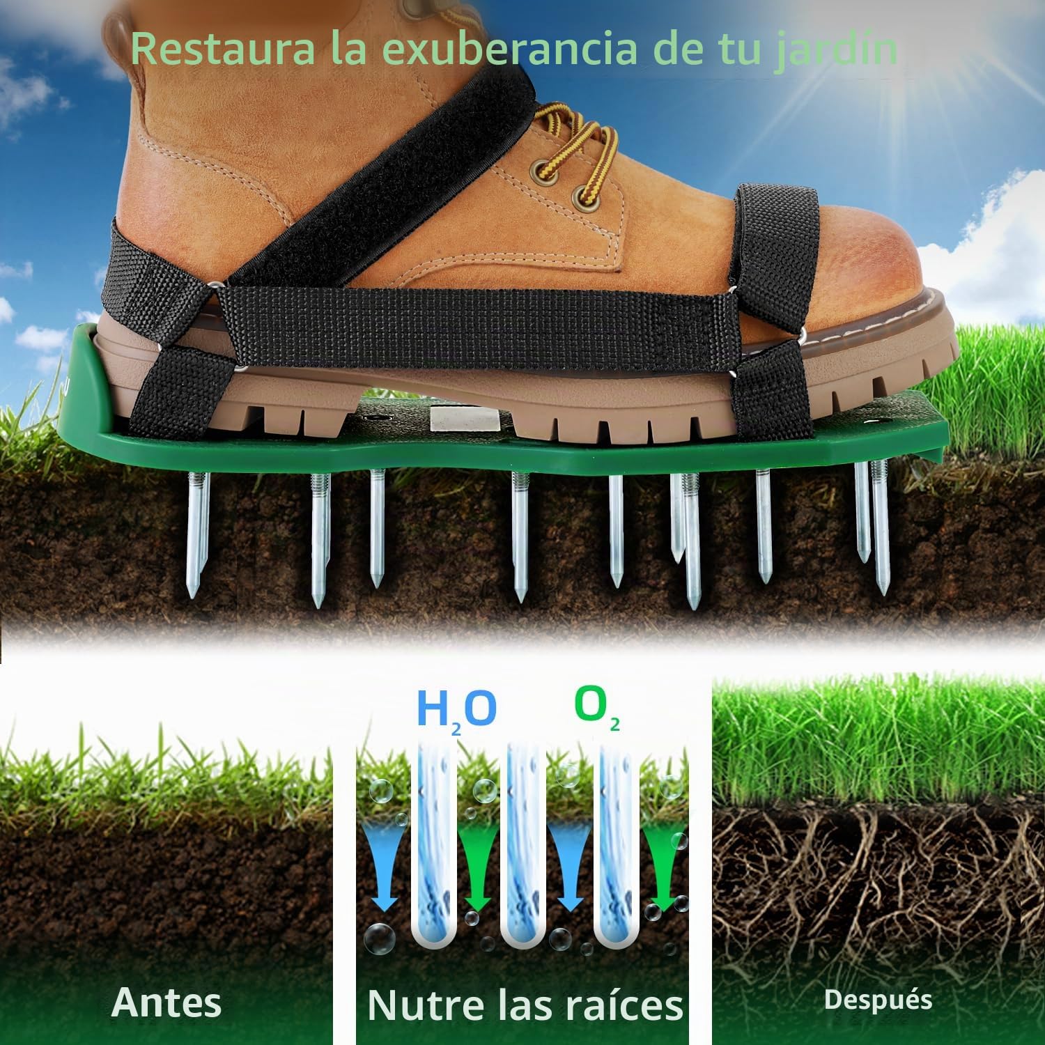 Ohuhu Zapatos Aerador de Cesped Sin Instalación, Zapatos Jardín de Césped con Pala de Acero Inoxidable Sandalias Zapatos con Puntas, Talla Universal para Todos Los Zapatos