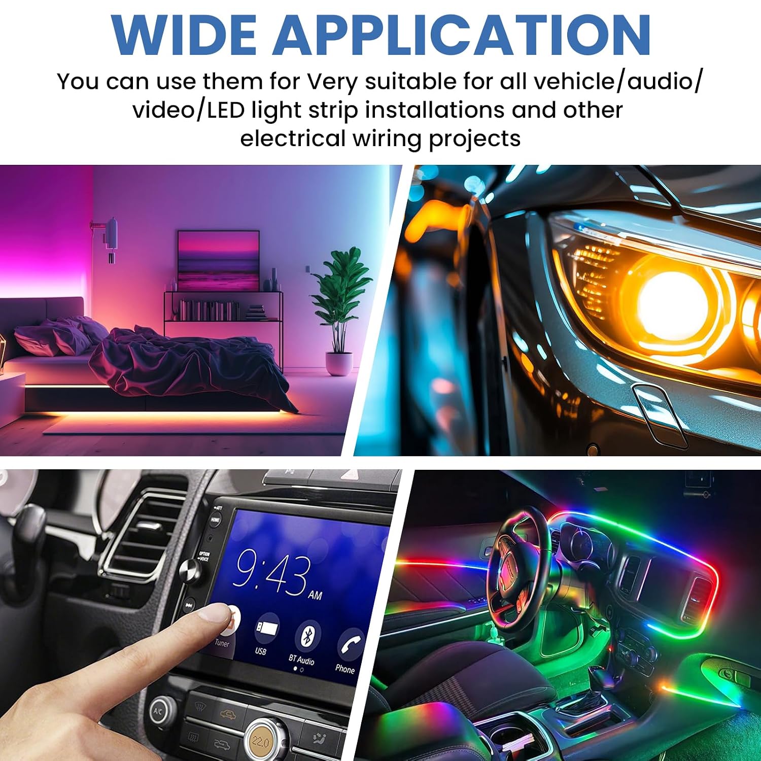 80Pcs Double Wire Plug in Connectors & 3 Way T Tap Splitters Kit | 2 Pin Quick Solderless 18-22AWG No Stripping Low Voltage Wire Connector with Locking Buckle for LED Strip Lights & DIY Crafts