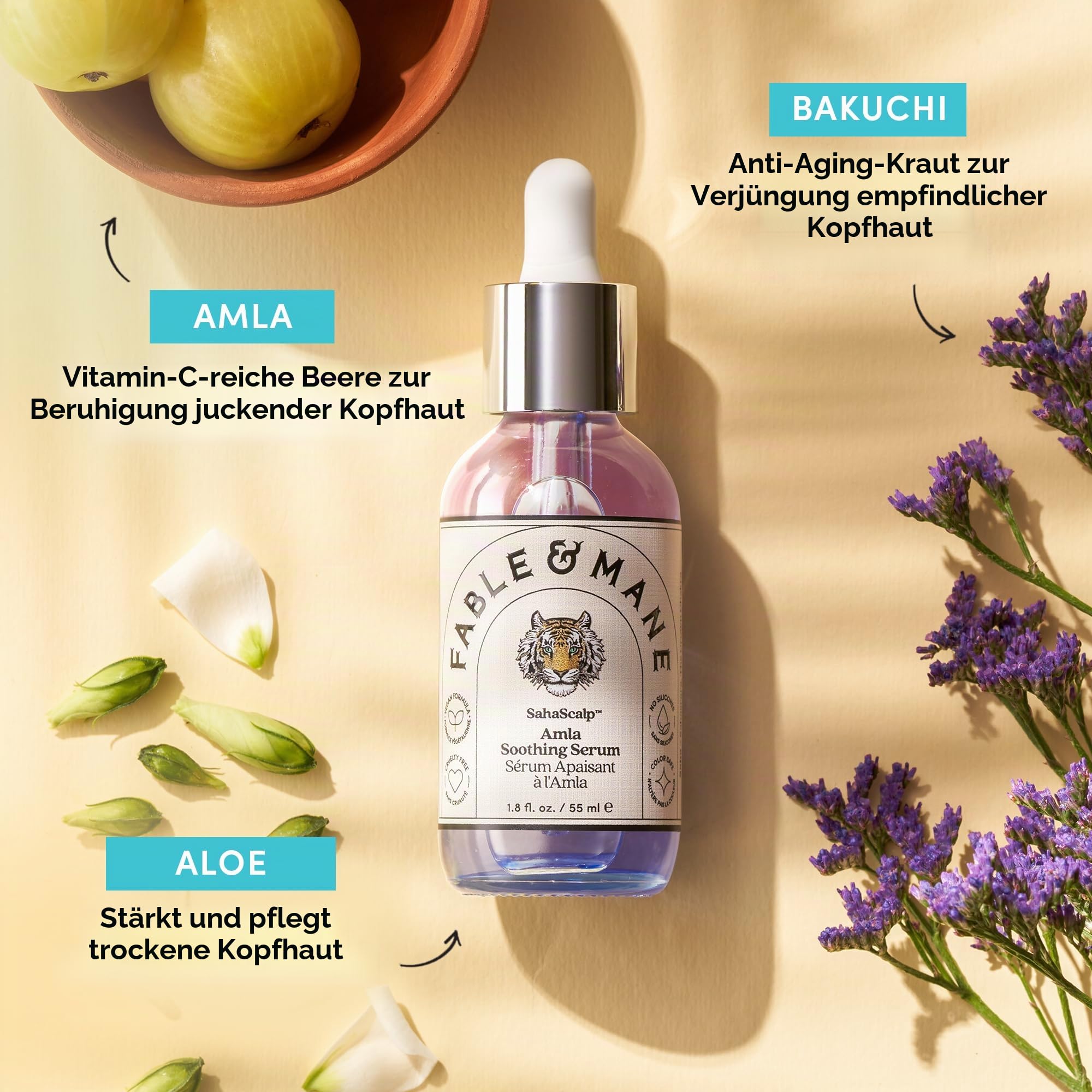 Fable & Mane Amla Beruhigendes Serum mit Rosmarinöl reinigt und gleicht Irritationen aus. Detox-Behandlung für trockene, juckende oder empfindliche Kopfhaut
