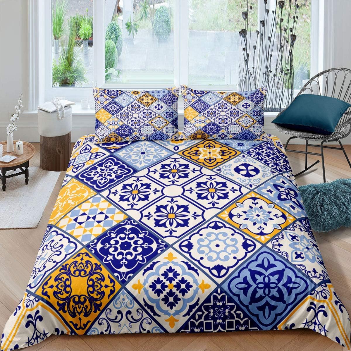 Housse couette imprimée 220x240 anti-allergie avec fermeture éclair et taies 65x65 cm rétro