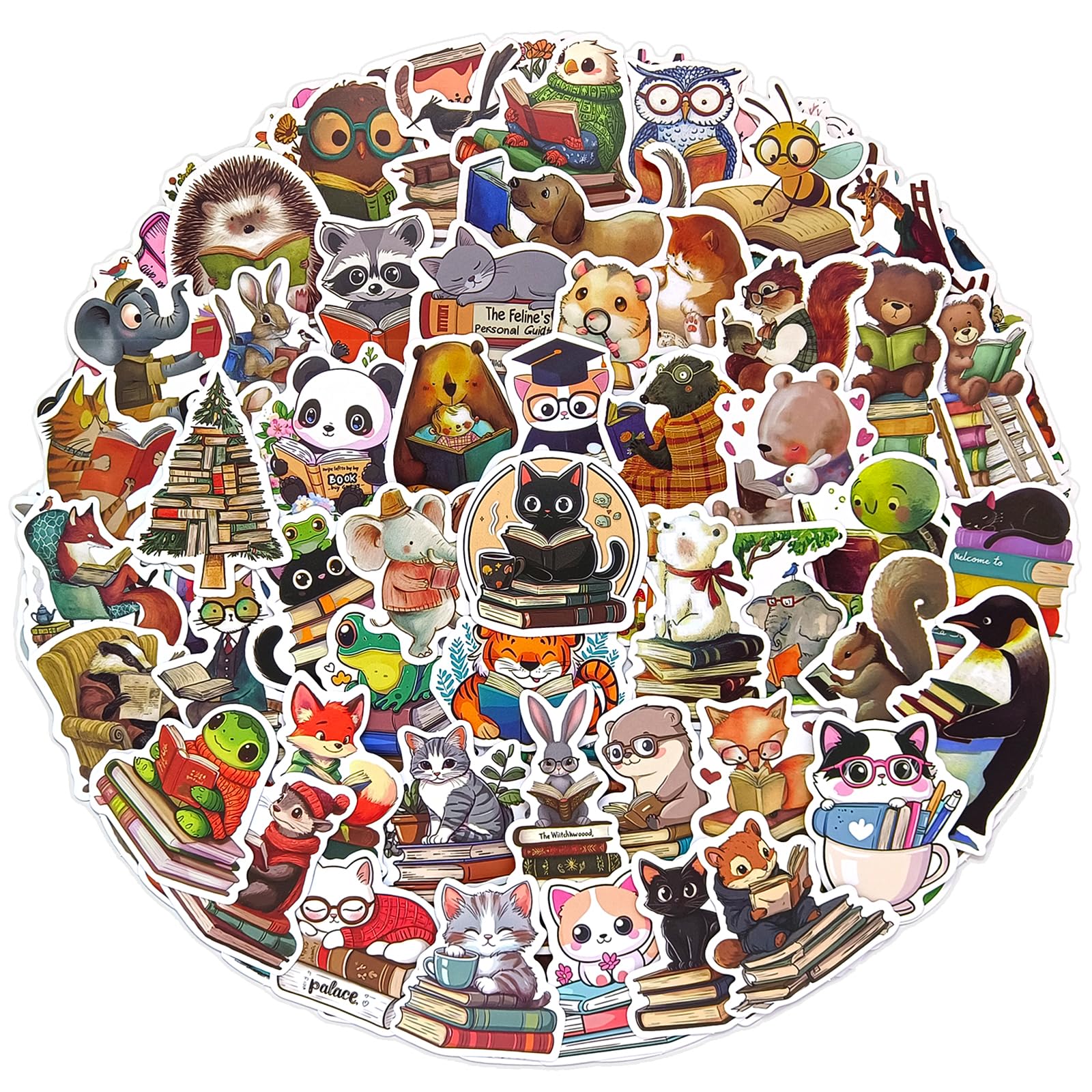 Ychsring Animal Bookish Stickers - 100 Pcs Waterproof Vinyl Decals for Kindle, Water Bottle, Laptop, Journal & Scrapbook - Cute Cartoon Bookish Motifs