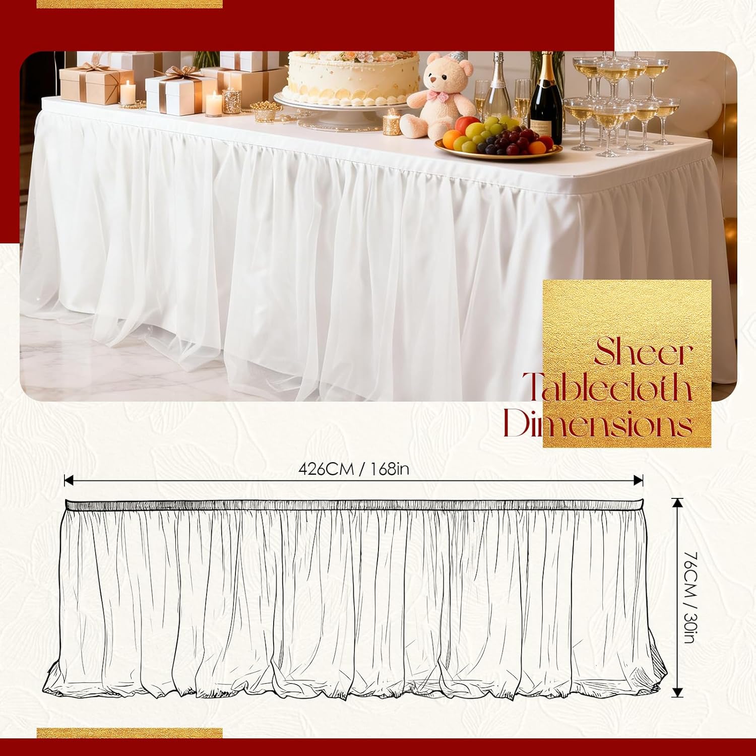 THARAHT Tulle Table Skirt 14FT 420CM Long for Rectangle Tables Round Tables Ruffle Desk Skirt for Princess Girls Birthday Party Cake Dessert Decorations Table Skirt