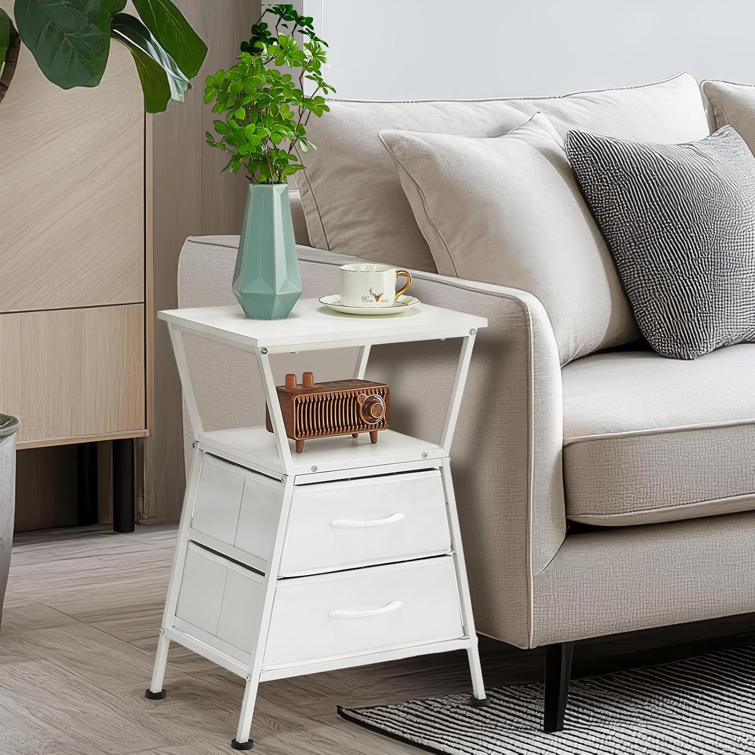 Side Tables for Bedroom Nightstand with 2 Cloth Drawer Bedside Table with Storage End Tables Living Room Sofa Couch