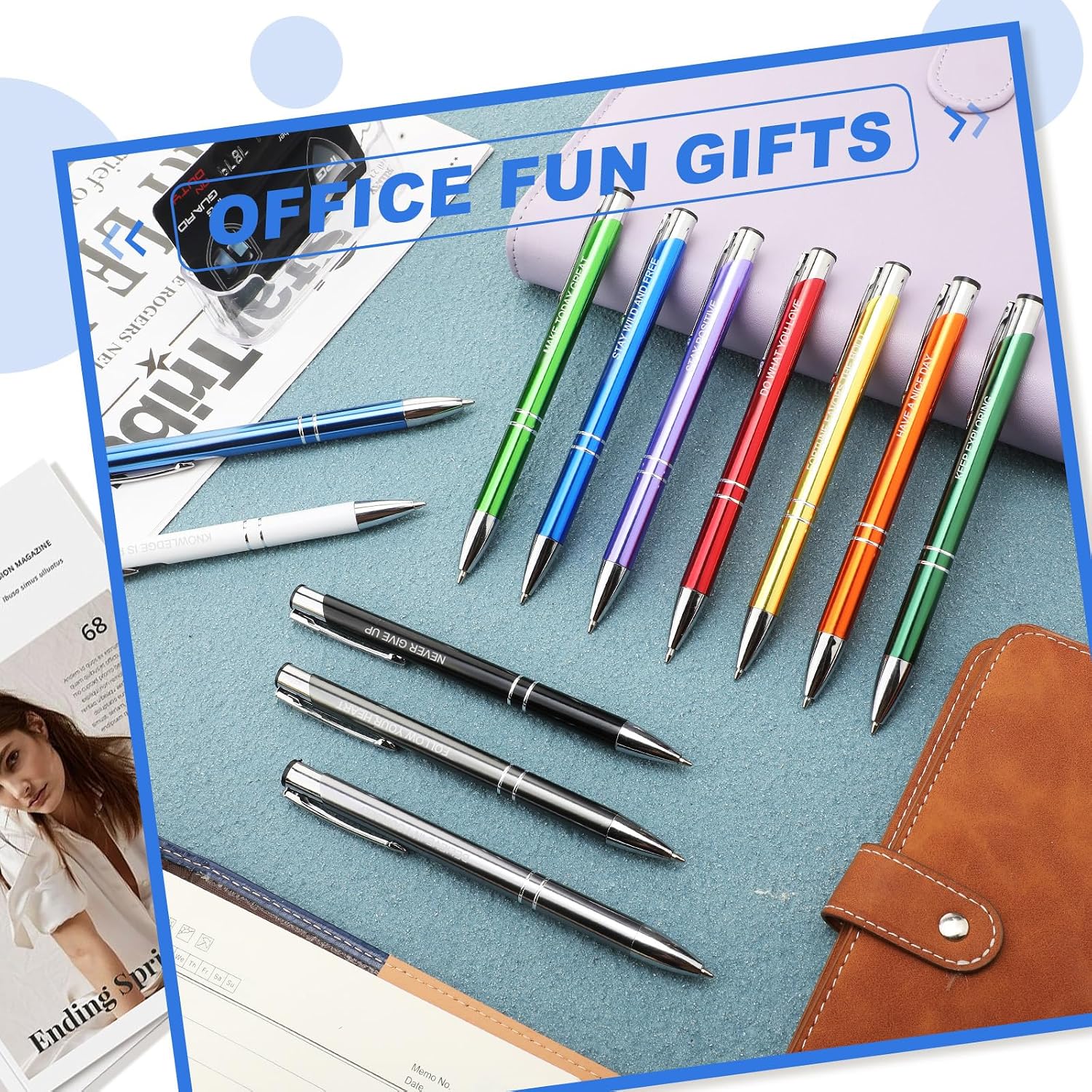 Spakon 24 Pcs Inspirational Pens Bulk Coated Metal Personalized Motivational Ballpoint Pens with Quote for Back to School Gift Women Desk Encouraging Supplies, 12 Style