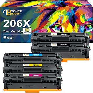 206X Toner Cartridges 5 Pack High Yield M283fdw | 206A (with Chip) Compatible for HP 206X 206A Color MFP M283fdw M283cdw M283 Pro M255dw M255 Printer W2110X W2110A (2*Black Cyan Yellow Magenta)