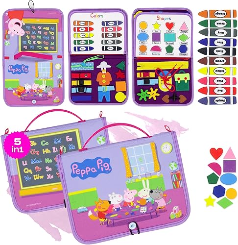 Peppa Pig Montessori Busy Board - Diversión de aprendizaje preescolar para niños pequeños con habilidades motoras básicas de vestir, números del