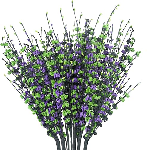 Miniatura 7 de 6 piezas de flores de jazmín artificiales largas, tallos florales de Halloween con flores de jazmín negro, naranja y blanco, tallos de flores de