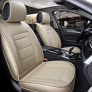 INCH EMPIRE Car Seat Cover Easy to Clean Artificial Leather Car Seat Cushion Adjustable Fit for Lexus GX 460 Sorento Optima Murano Sentra Xterra Versa Legacy (Pure Beige Full Set) - coolthings.us