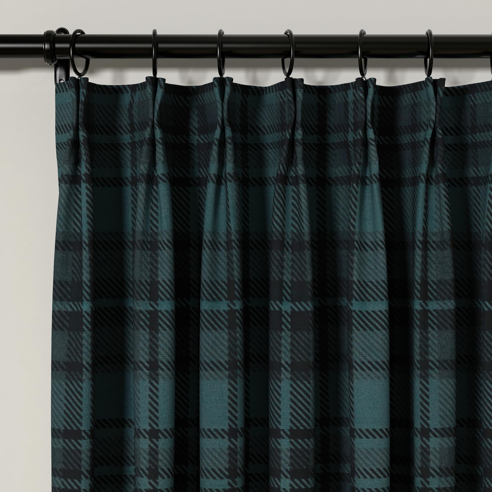 TWOPAGES Pinch Pleat Plaid Curtain 108 Inch Long Light Filtering Privacy Drape Linen Textured Tartan Curtain for Living Room Bedroom (Midnight, 26W x 108L Inches, 1 Panel)