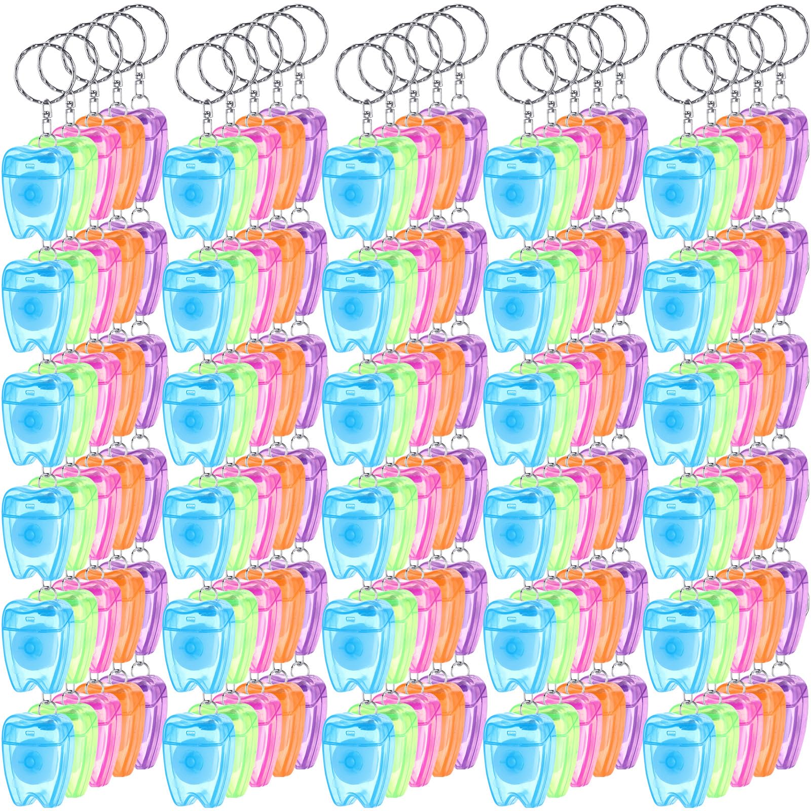 Landical 200 Pcs Mini Dental Floss Keychain Bulk Tooth Shaped Portable Floss Cleaning for Travel Homeless Donated Gifts