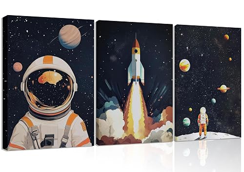 3Pcs Space Astronaut Wall art Galaxy Boys Nursery Kids Wall