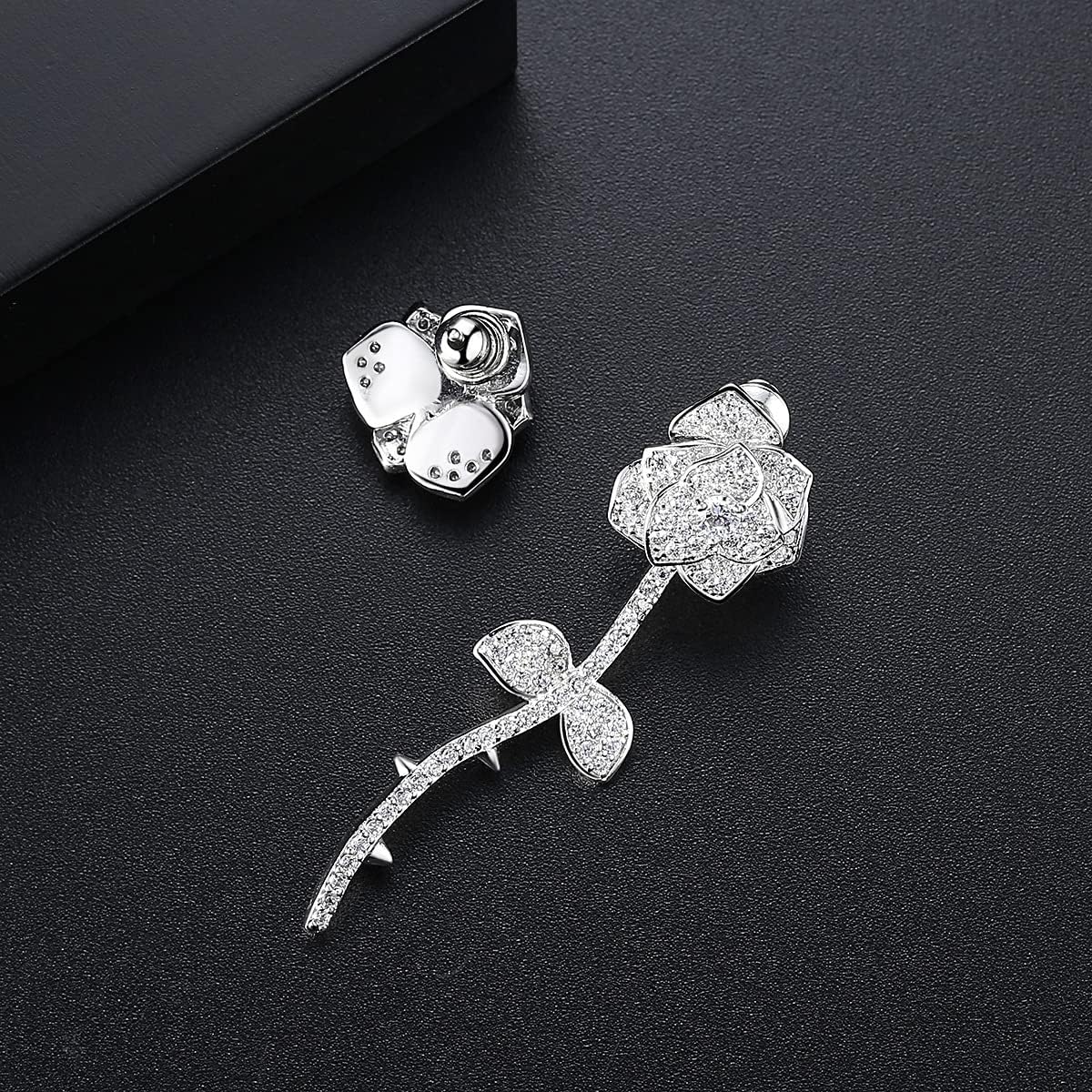 14K Gold Asymmetrical Moissanite Earrings, Floral Bud Design Drop Ear Jewelry for Women